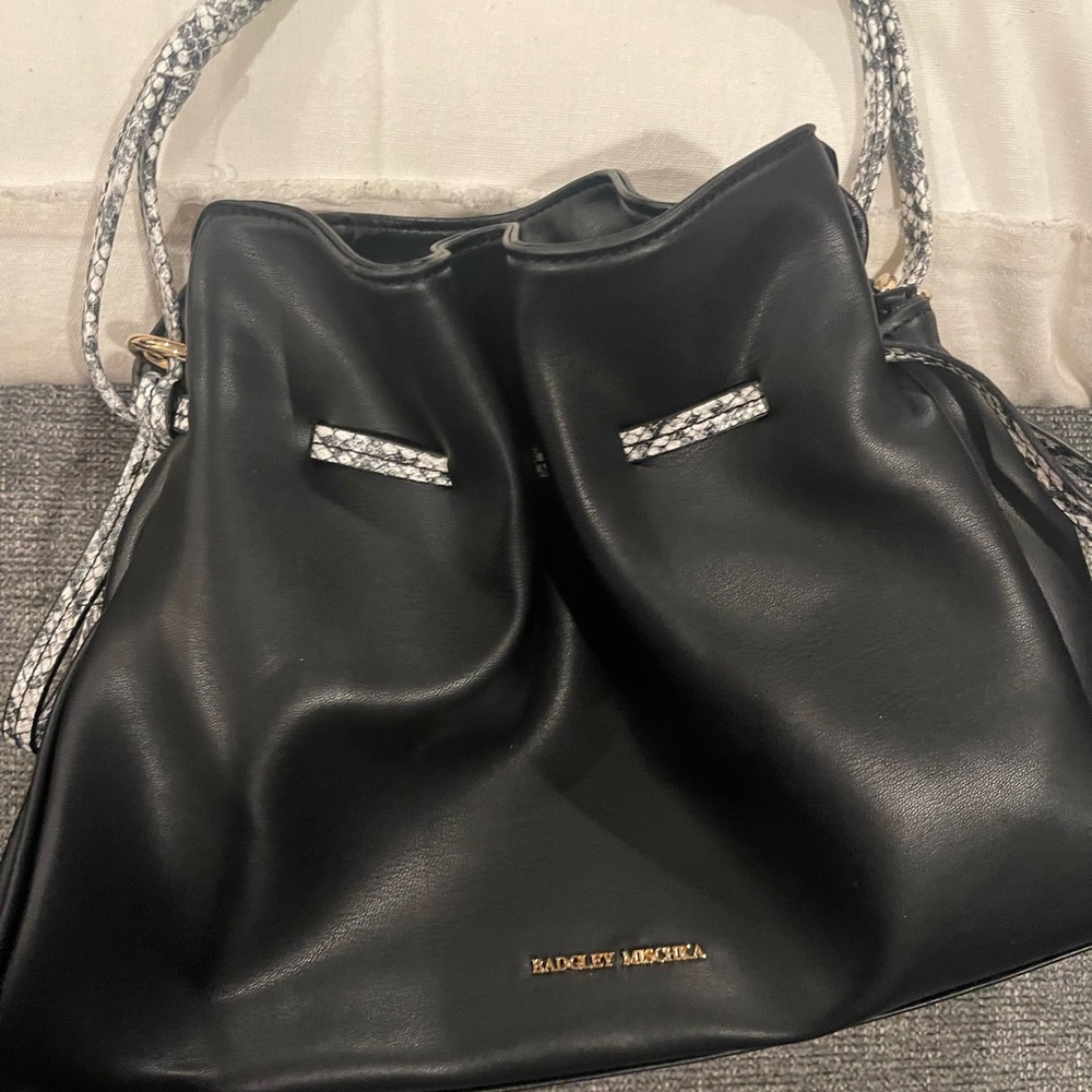 Badgley Mischka Black Bag with Snake Print Accents NWT